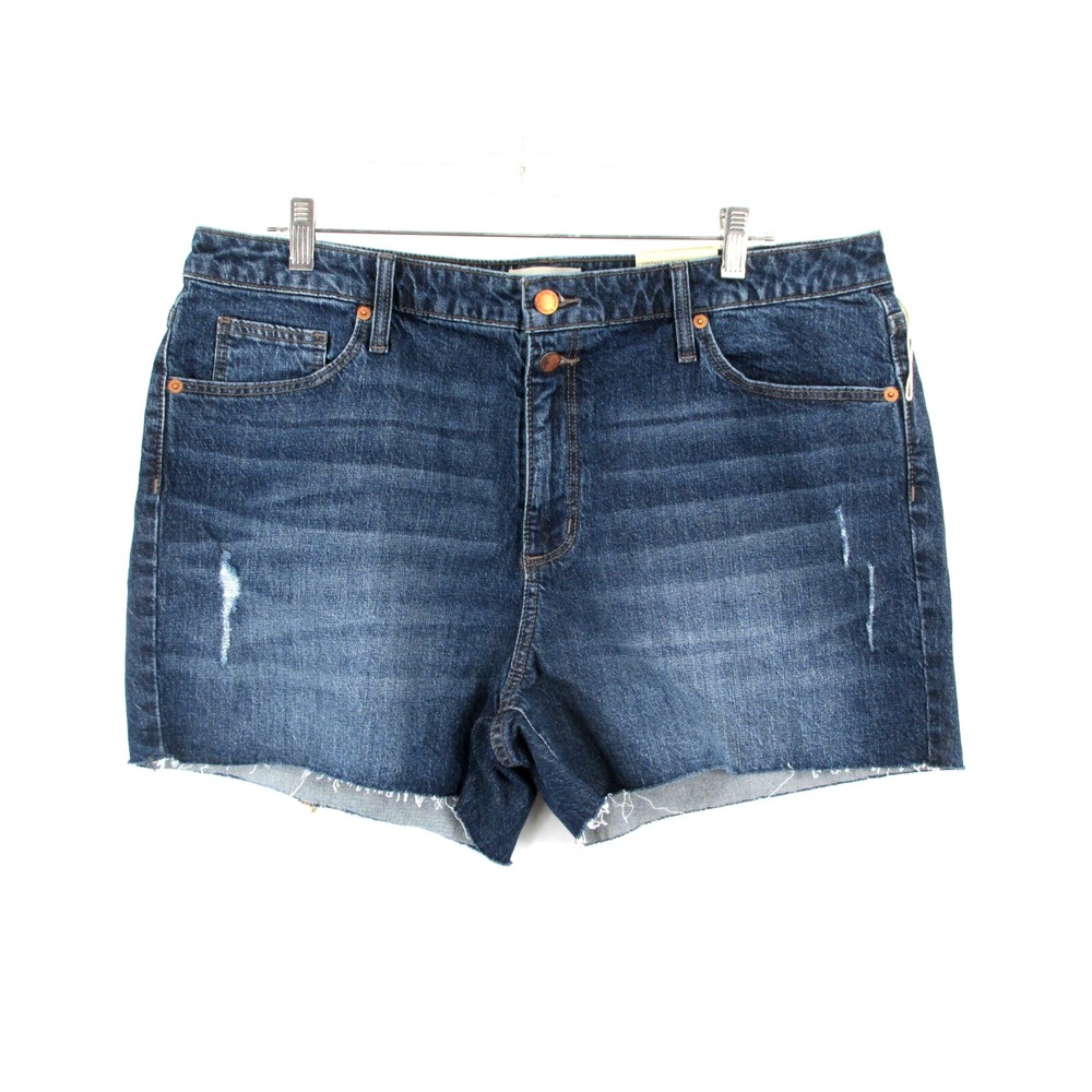 NWT UNIVERSAL THREAD Vtg Midi Jean Shorts Women 16 Blue Denim Stretch Raw Hem